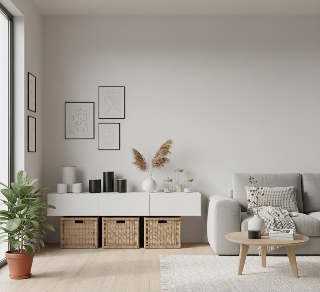 Storage solutions in modern living room