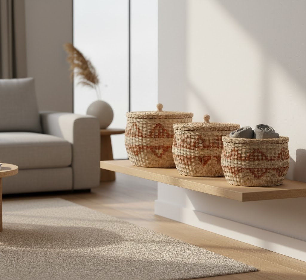 Collection of wicker storage baskets